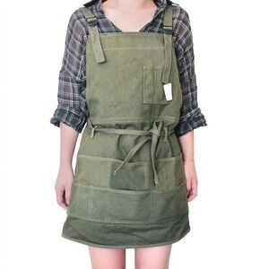 Olive Army Green Canvas Artist Apron Art Smock With Pockets